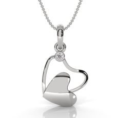 Solid 14K White Gold Heart Pendant Necklace Lab Grown Diamond 0.03ctw Love Charm