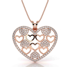 18k Rose Gold Lab Grown Diamond Heart Pendant Multi Heart Pave Set  (0.61Ct. tw.)