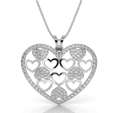 14K White Gold Lab Grown Diamond Heart Pendant Multi Heart Pave Set 0.61 ctw.