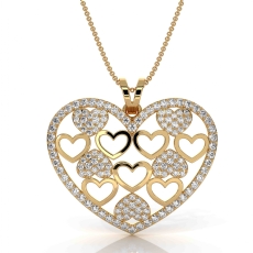 14k Gold Yellow Lab Grown Diamond Heart Pendant Multi Heart Pave Set  (0.61Ct. tw.)
