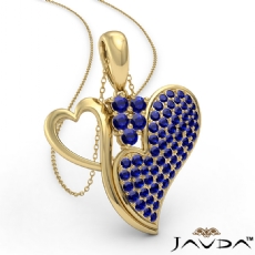 <Dcarat> Round Sapphire Gemstone Double Heart Pendant Necklace In 14k Gold Yellow<Gcarat>