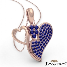 <Dcarat> Round Sapphire Gemstone Double Heart Pendant Necklace In 18k Rose Gold<Gcarat>