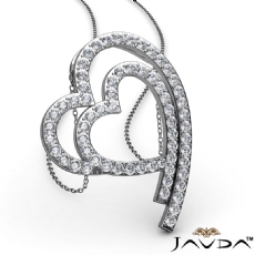 Shadowed Double Heart Diamond Pendant Necklace 14k White Gold 0.64Ct