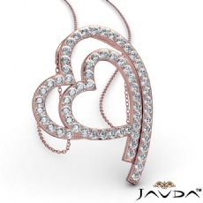 Shadowed Double Heart Diamond Pendant Necklace 18k Rose Gold  (0.64Ct. tw.)