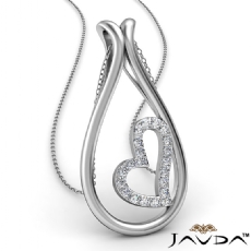 Dew Drop Little Heart Diamond Pendant Necklace In 14k White Gold 0.21Ct