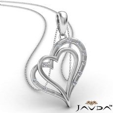 Two Heart Round Diamond Pendant Necklace In 14k White Gold 0.15Ct