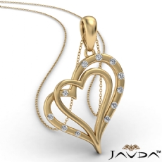 Two Heart Round Diamond Pendant Necklace In 14k Gold Yellow  (0.15Ct. tw.)