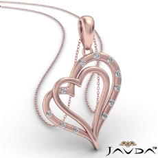 Two Heart Round Diamond Pendant Necklace In 18k Rose Gold  (0.15Ct. tw.)