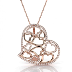 18k Rose Gold Multi Heart Lab Grown Diamond Pendant Necklace Pave Set  (0.46Ct. tw.)