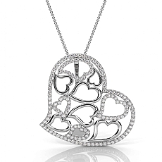 14K White Gold Multi Heart Lab Grown Diamond Pendant Necklace Pave Set 0.46 ctw.