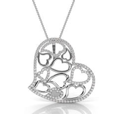 18k Gold White Multi Heart Lab Grown Diamond Pendant Necklace Pave Set  (0.46Ct. tw.)