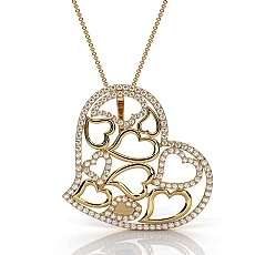 14k Gold Yellow Multi Heart Lab Grown Diamond Pendant Necklace Pave Set  (0.46Ct. tw.)