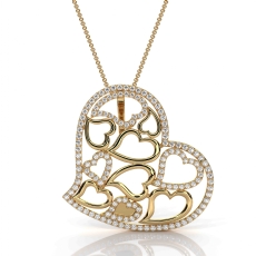 14k Gold Yellow Multi Heart Lab Grown Diamond Pendant Necklace Pave Set  (0.46Ct. tw.)