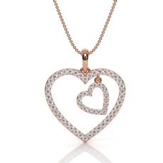 Dual Heart Round Lab Grown Diamond Pendant Necklace in 18k Rose Gold  (0.49Ct. tw.)