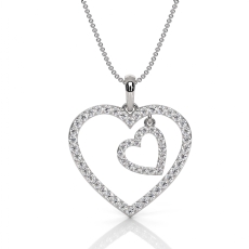 Dual Heart Round Lab Grown Diamond Pendant Necklace in 14k White Gold 0.49 Ctw.