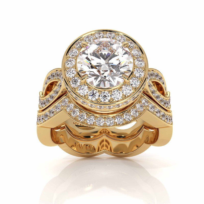 Infinity Shank Halo Bridal Set diamond Ring 14k Gold Yellow