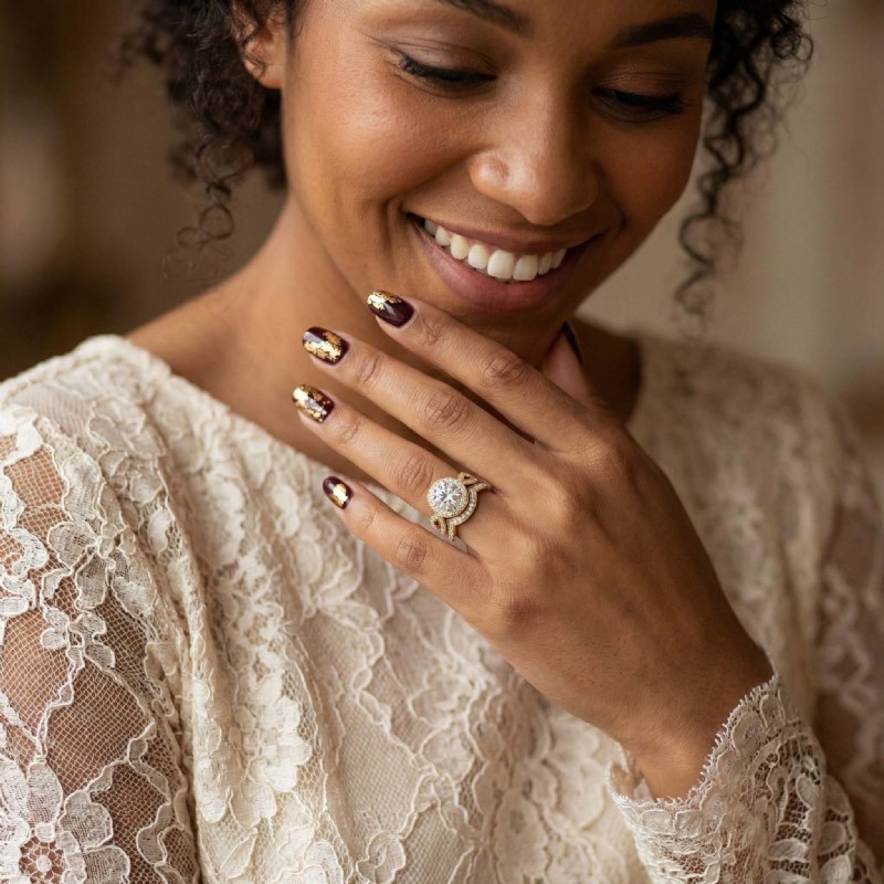 Infinity Shank Halo Bridal Set diamond Ring 14k Gold Yellow