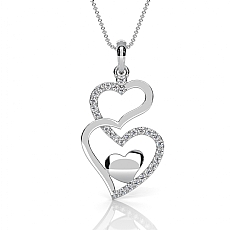 14K White Gold Lab Grown Diamond Double Heart Love Pendant Polish Finish 0.25ctw