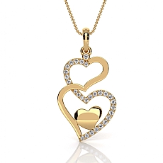 14k Gold Yellow Diamond Double Heart Love Pendant Necklace Polish Finish  (0.25Ct. tw.)