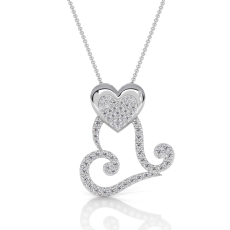 Lab Grown Diamond Heart Scroll Necklace 18k Gold White Romantic Pendant  (0.33Ct. tw.)