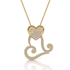 Lab Grown Diamond Heart Scroll Necklace 14k Gold Yellow Romantic Pendant  (0.33Ct. tw.)