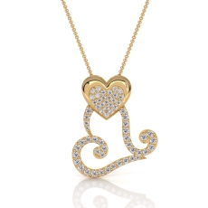 Lab Grown Diamond Heart Scroll Necklace 14k Gold Yellow Romantic Pendant  (0.33Ct. tw.)