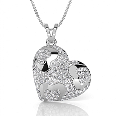 14K White Gold Lab Grown Diamond Heart Pendant Necklace Multi Heart Pave 0.61ctw