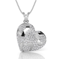 14K White Gold Lab Grown Diamond Heart Pendant Necklace Multi Heart Pave 0.61ctw