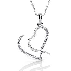 14K White Gold Pave Lab Grown Diamond Heart Pendant Fine Love Jewelry 0.24 ctw.