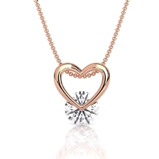 18k Rose Gold Lab Grown Diamond Open Heart Charm Pendant  Solitaire Love (0.8Ct. tw.)