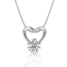 14K White Gold Lab Grown Diamond Open Heart Charm Pendant 0.80ctw Solitaire Love