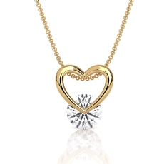 14k Gold Yellow Lab Grown Diamond Open Heart Charm Pendant  Solitaire Love (0.8Ct. tw.)