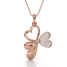 Round Diamond Butterfly and Heart Pendant Necklace in 18k Rose Gold  (0.2Ct. tw.)