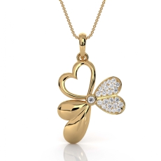 Round Diamond Butterfly and Heart Pendant Necklace in 14k Gold Yellow  (0.2Ct. tw.)