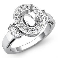 3 Stone Diamond Anniversary Round Oval Cut Setting Ring 14K W Gold SemiMount 1Ct