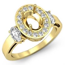 3 Stone Diamond Anniversary Round Oval Cut Setting Ring 14k Gold Yellow Semi Mount  (1.05Ct. tw.)