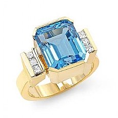 Princess Diamond Blue Topaz Gemstone Classic Ring 18k Gold Yellow (0.3Ct. tw.)
