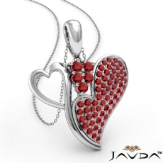 0.75Ct Round Ruby Gemstone Double Heart Pendant Necklace 14k White Gold