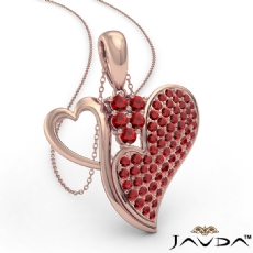 <Dcarat> Round Ruby Gemstone Double Heart Pendant Necklace 18k Rose Gold