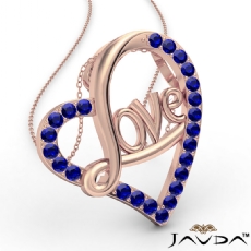 Love Script Heart Pendant Necklace Round Sapphire Gemstone 18k Rose Gold <Dcarat>