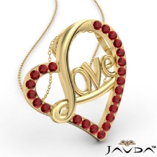 Love Script Heart Pendant Necklace Round Ruby Gemstone 14k Gold Yellow <Dcarat>
