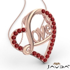 Love Script Heart Pendant Necklace Round Ruby Gemstone 18k Rose Gold <Dcarat>