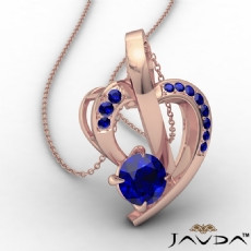 Round Sapphire Gemstone Accent Heart Pendant Necklace 18k Rose Gold <Dcarat>