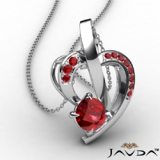 Round Ruby Gemstone Accent Heart Pendant Necklace 14k White Gold 0.60Ct