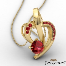 Round Ruby Gemstone Accent Heart Pendant Necklace 14k Gold Yellow <Dcarat>