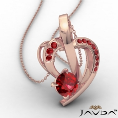 Round Ruby Gemstone Accent Heart Pendant Necklace 18k Rose Gold <Dcarat>