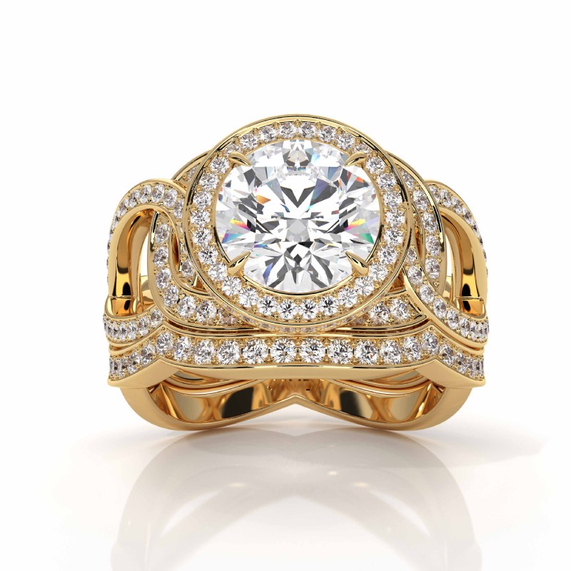 Twisted Halo Bridal Set diamond Ring 14k Gold Yellow