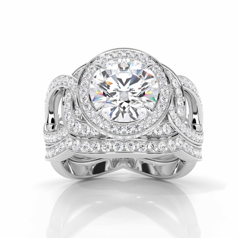 Twisted Halo Bridal Set diamond Ring 14k Gold White