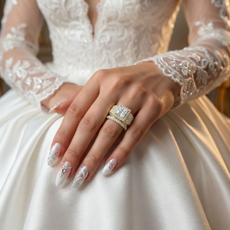 Antique Vintage Bridal Set diamond Ring 14k Gold Yellow