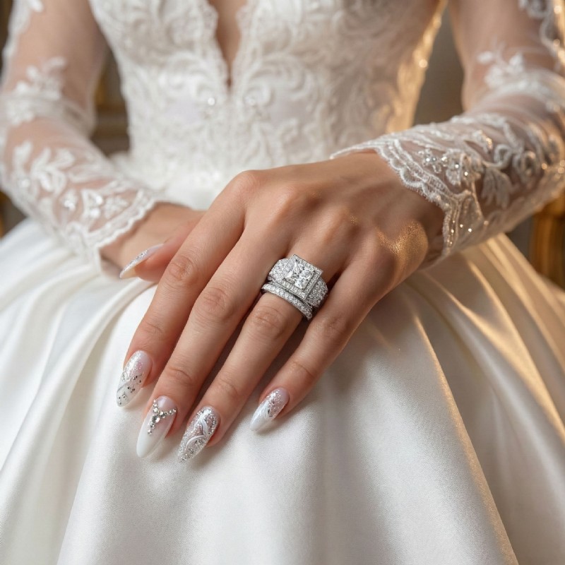 Antique Vintage Bridal Set diamond Ring 14k Gold White